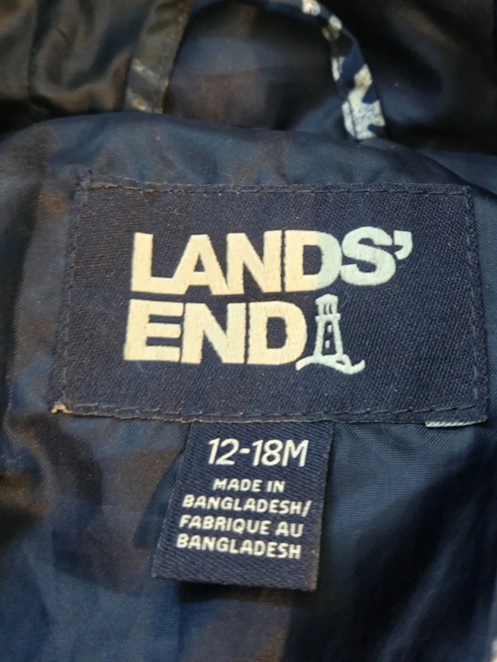 Lands' End Navy Snowflake One-Piece Snowsuit / Baby Bunting with Faux-Fur Hood